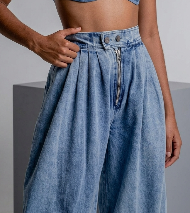 Women's Vintage Balloon Pants Denim Harem Trousers | Casual High-Waist Loose Fit Pants