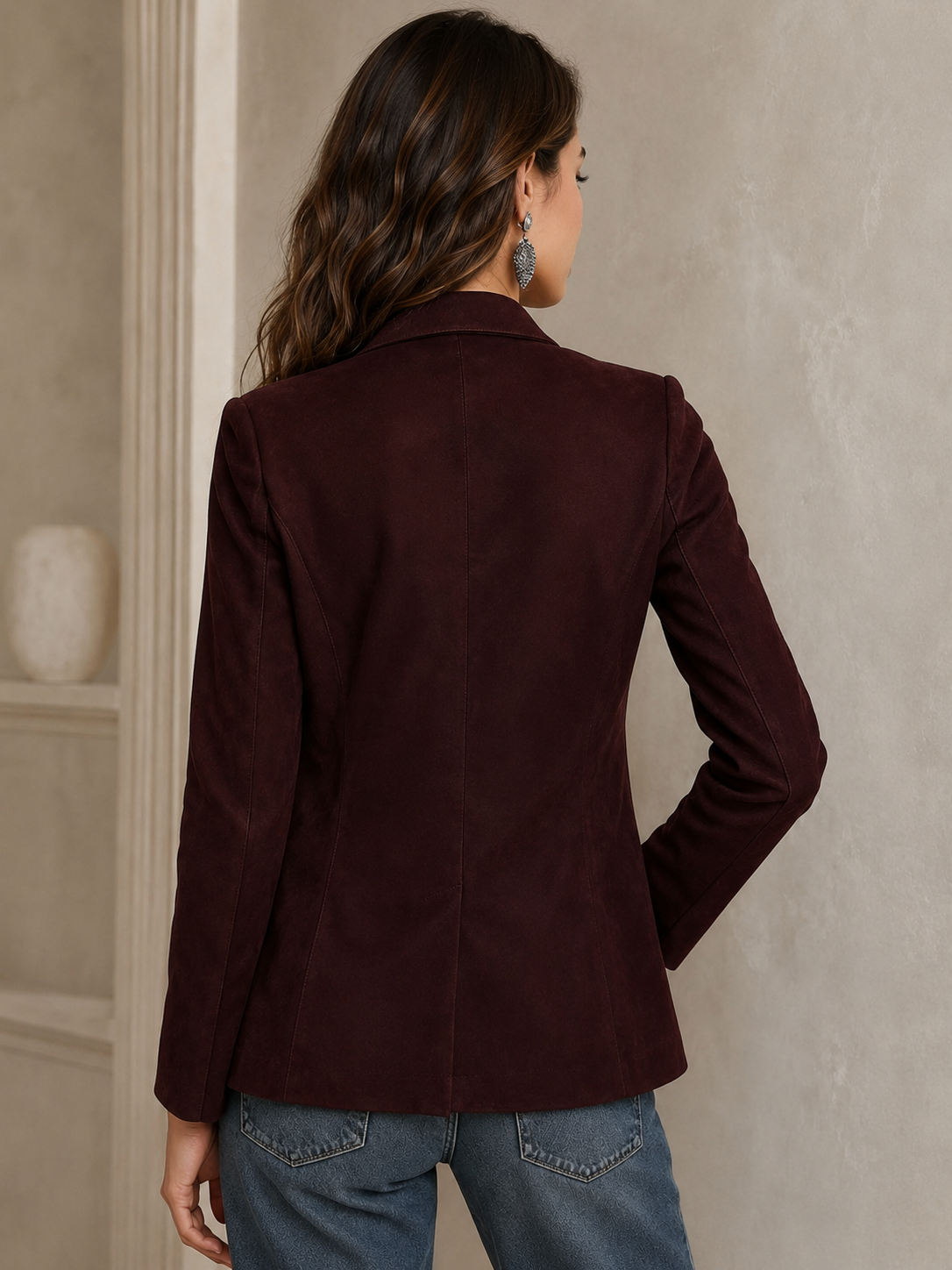Suede Jacket | Women's Notch Lapel Blazer with Patch Pockets | Casual Layer for Everyday Style 