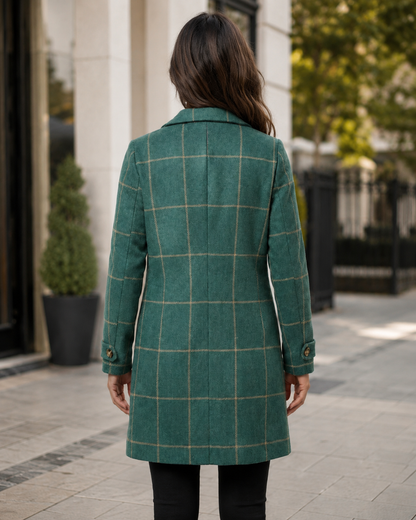 Women's Checkered Longline Trench Coat with Notch Lapel
