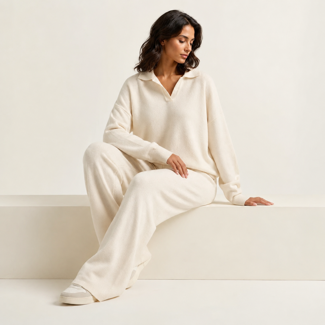 Luxe Knit Lounge Set | Soft Two-Piece Outfit with Elegant Collar | Comfortable Style for Everyday Relaxation