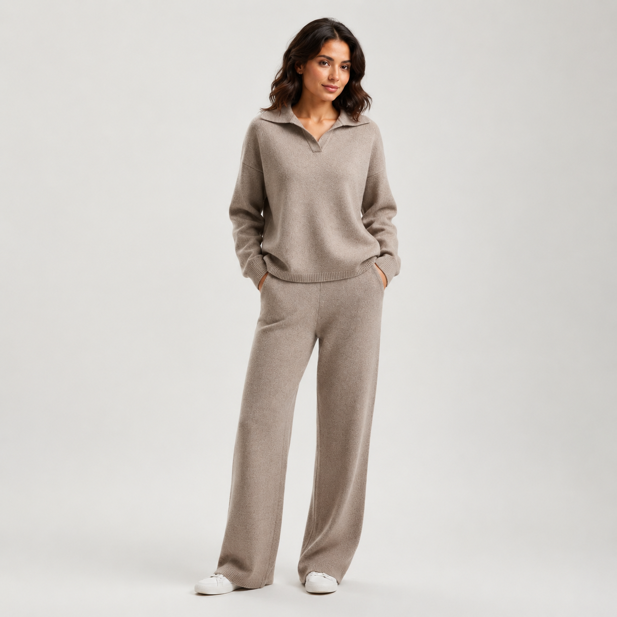 Luxe Knit Lounge Set | Soft Two-Piece Outfit with Elegant Collar | Comfortable Style for Everyday Relaxation