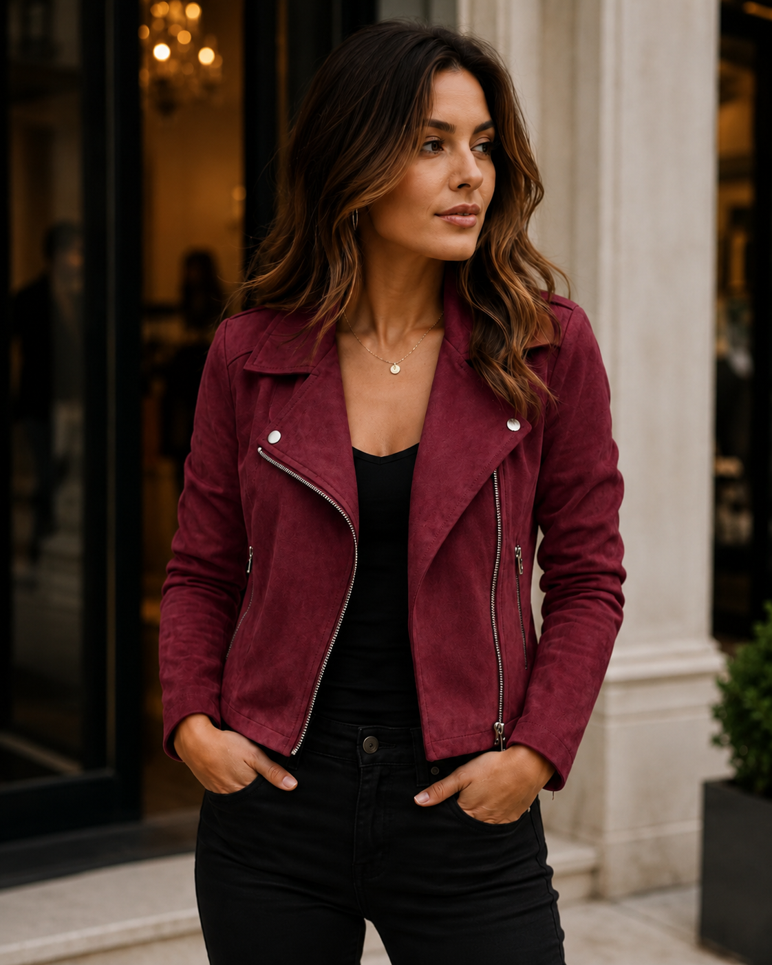 Chic Collection | Women's Jacket with Asymmetric Zip Front | Cropped Suede Design for Effortless Style

