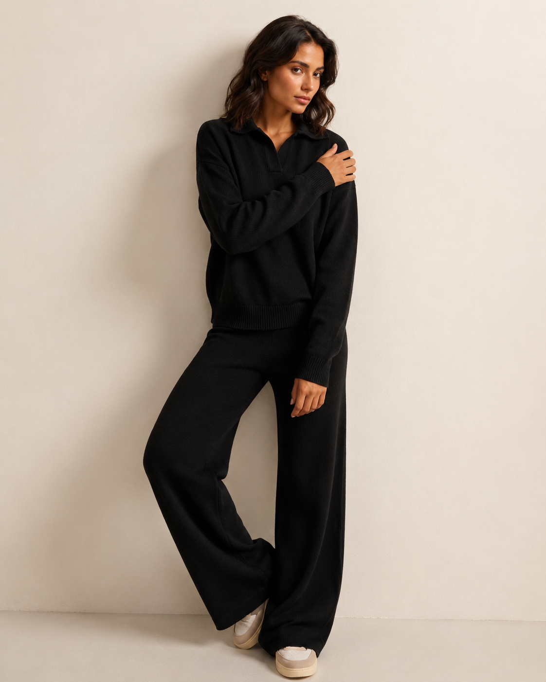 Luxe Knit Lounge Set | Soft Two-Piece Outfit with Elegant Collar | Comfortable Style for Everyday Relaxation