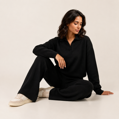 Luxe Knit Lounge Set | Soft Two-Piece Outfit with Elegant Collar | Comfortable Style for Everyday Relaxation