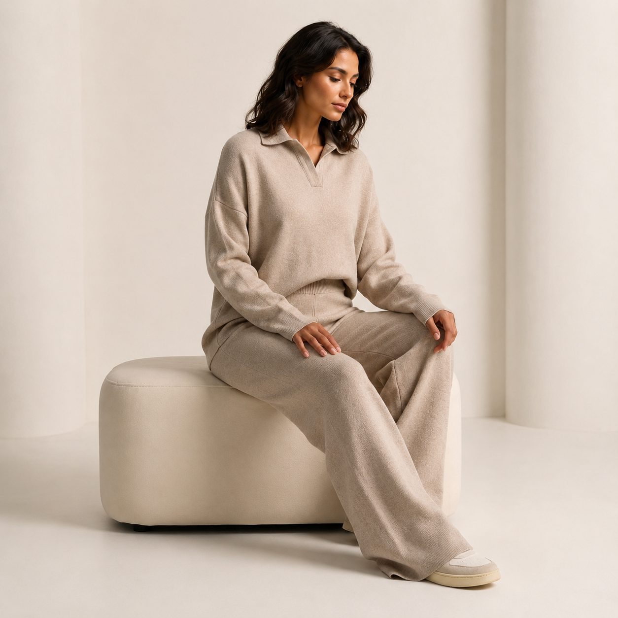 Luxe Knit Lounge Set | Soft Two-Piece Outfit with Elegant Collar | Comfortable Style for Everyday Relaxation