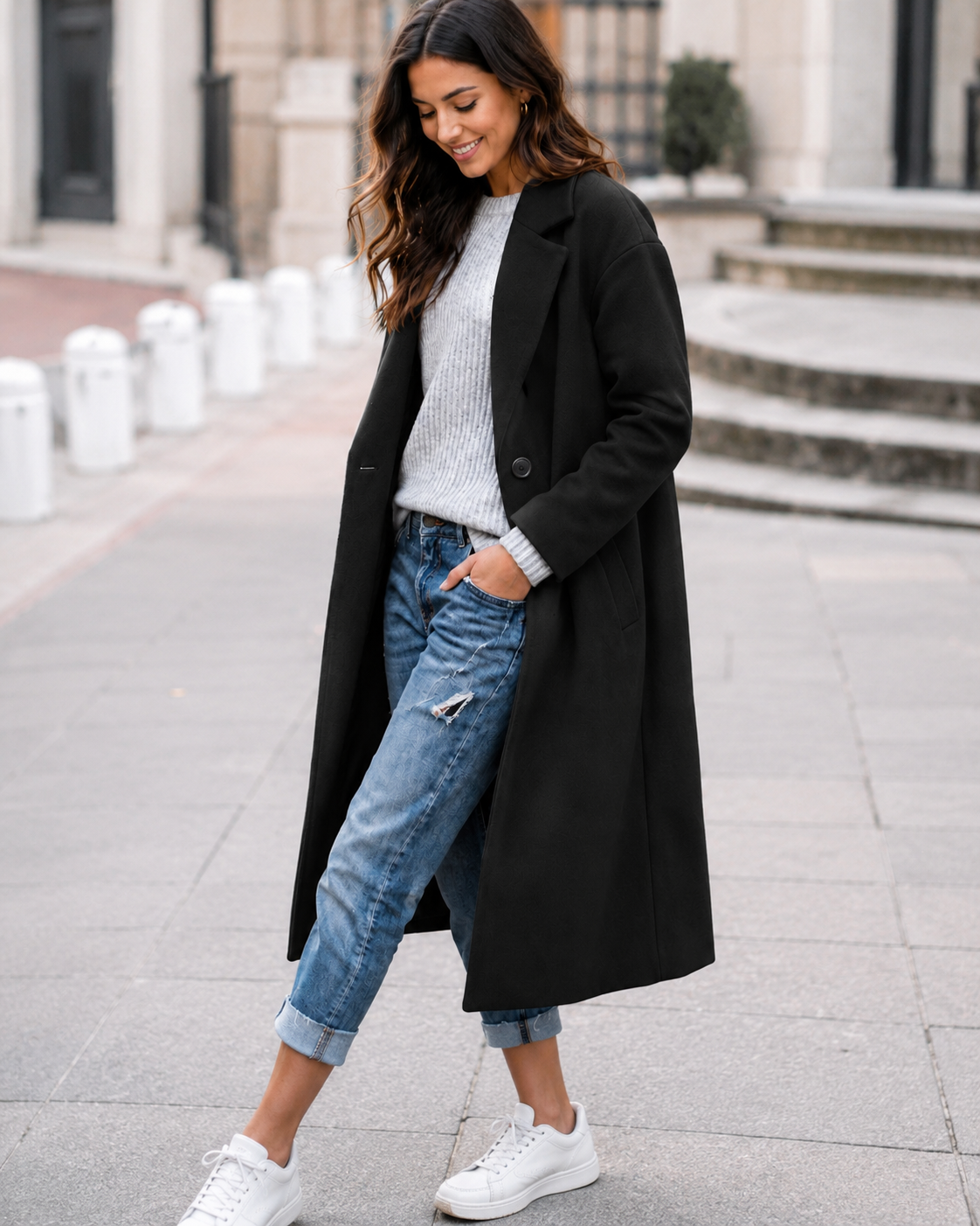 Women's Oversized Trench Coat with Wide Lapel