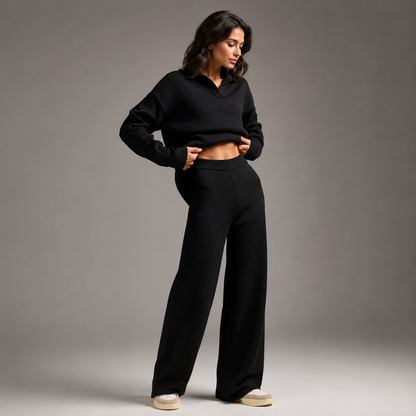 Luxe Knit Lounge Set | Soft Two-Piece Outfit with Elegant Collar | Comfortable Style for Everyday Relaxation