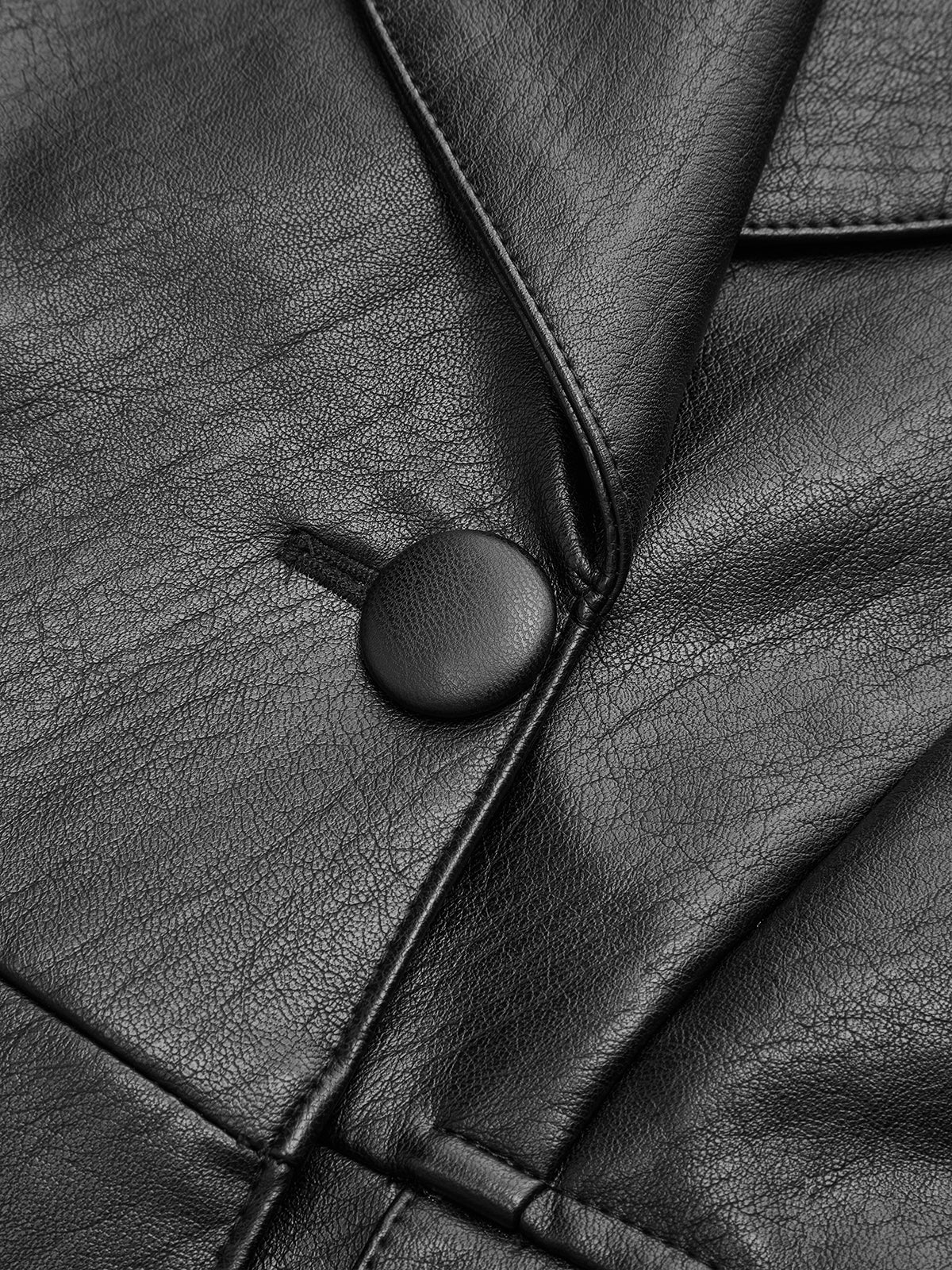 Women's Faux Leather Jacket – Single Button Closure – Regular Fit – Long Sleeve