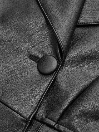 Women's Faux Leather Jacket – Single Button Closure – Regular Fit – Long Sleeve