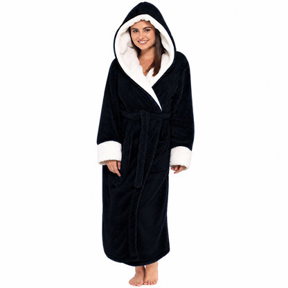 Women's Hooded Fleece Robe With Belt and Pockets