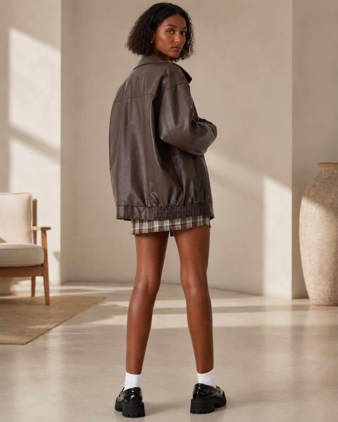Women's Oversized Leather Jacket – Casual Fit