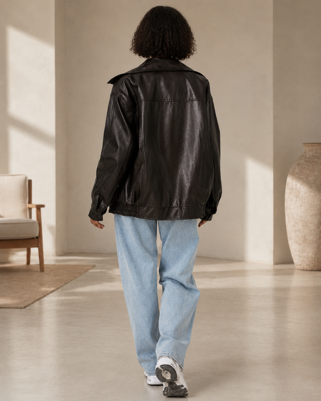 Women's Oversized Leather Jacket – Casual Fit