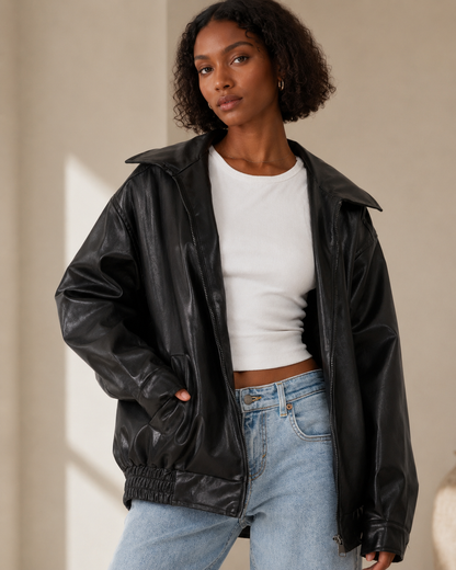 Women's Oversized Leather Jacket – Casual Fit