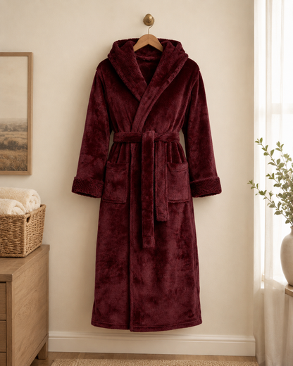 Women's Long Hooded Bathrobe – Ultra-Soft Plush Fabric, Relaxed Fit