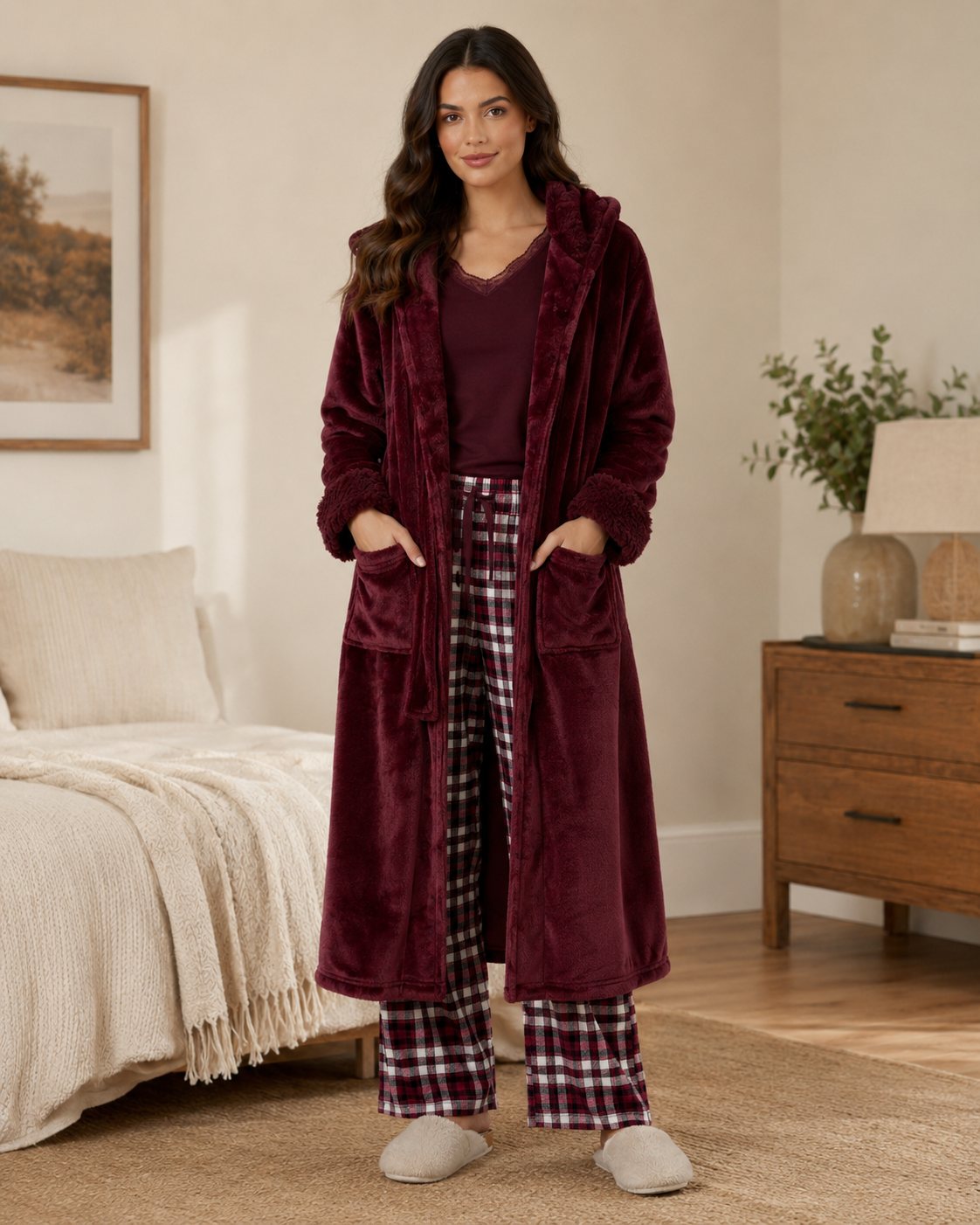Women's Long Hooded Bathrobe – Ultra-Soft Plush Fabric, Relaxed Fit