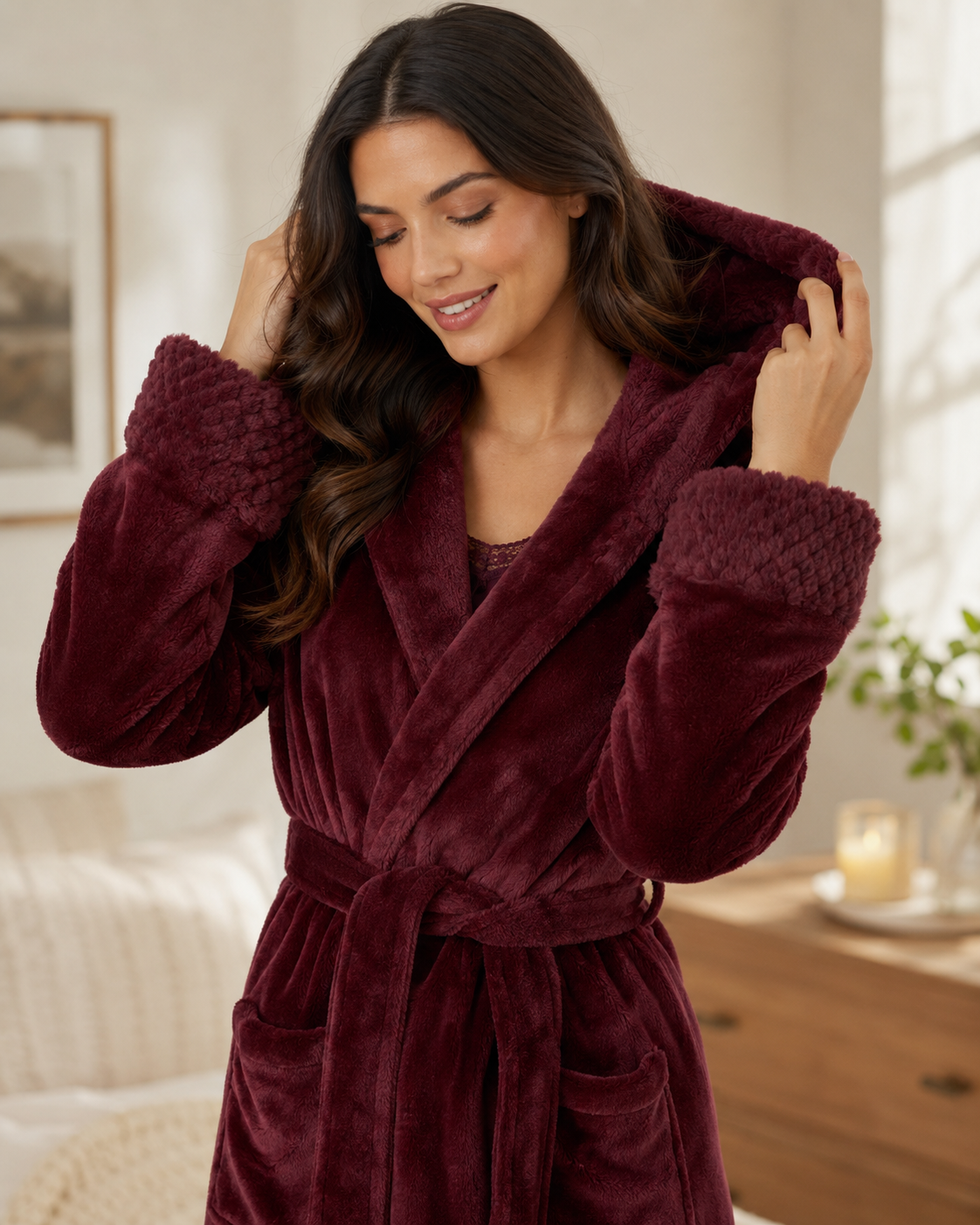 Women's Long Hooded Bathrobe – Ultra-Soft Plush Fabric, Relaxed Fit
