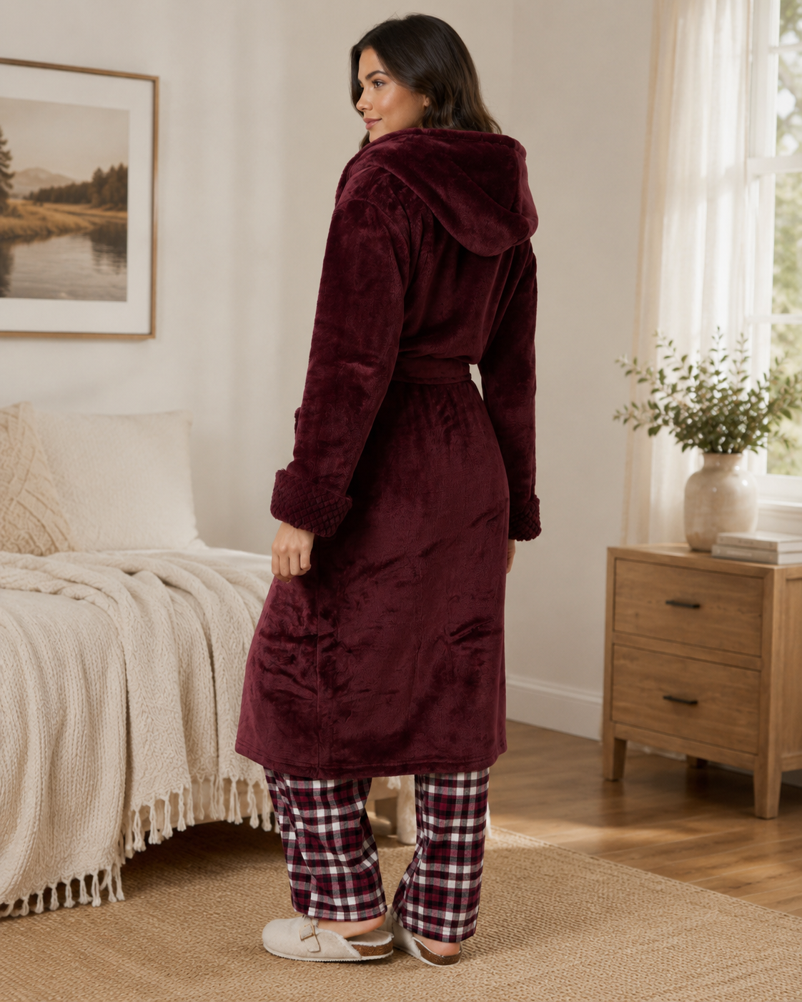 Women's Long Hooded Bathrobe – Ultra-Soft Plush Fabric, Relaxed Fit