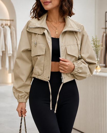 Women's Lightweight Cropped Anorak Jacket – Zip Up with Utility Pockets – Oversized Fit