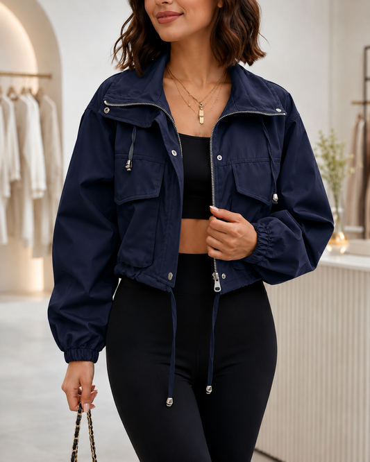 Women's Lightweight Cropped Anorak Jacket – Zip Up with Utility Pockets – Oversized Fit