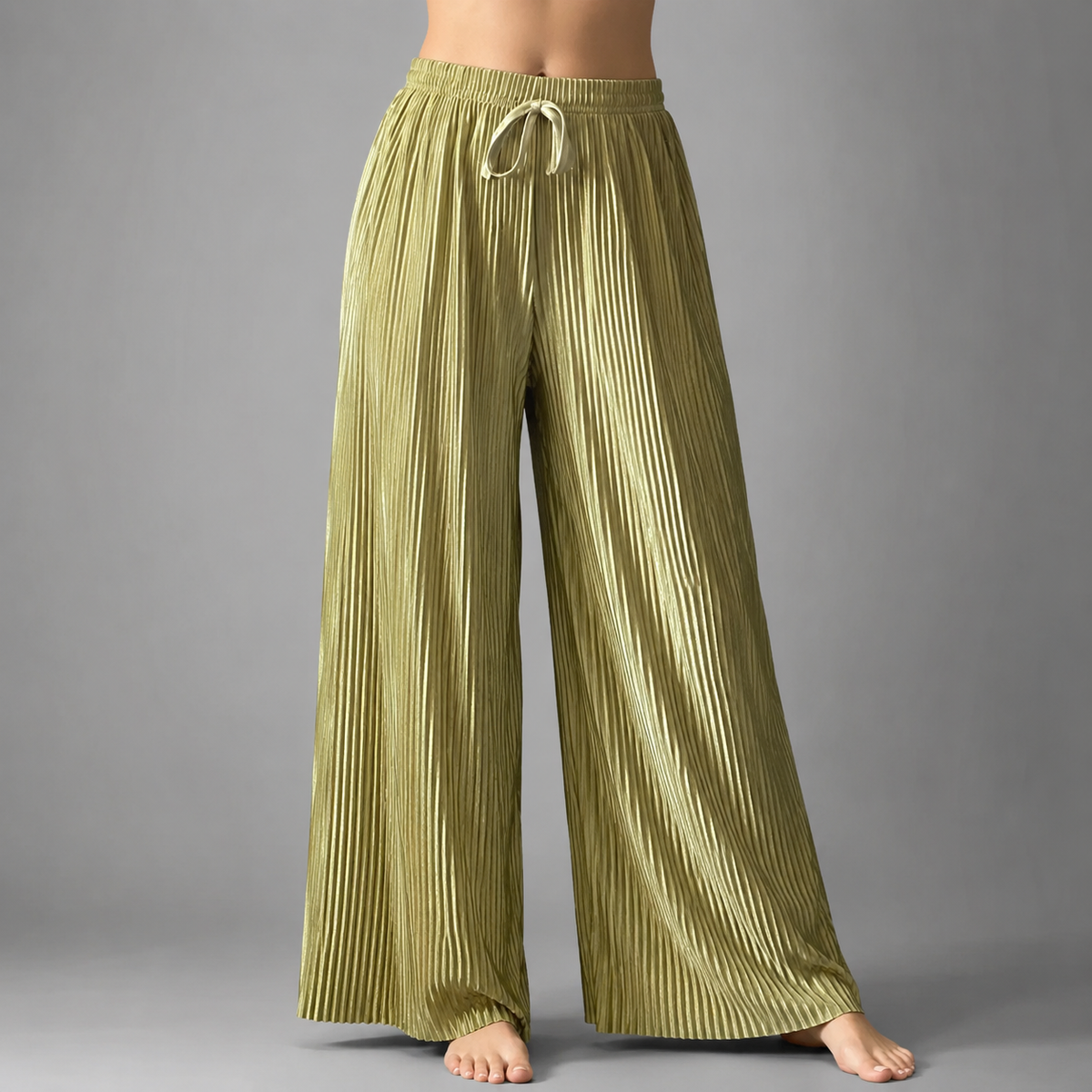 Women's Ice Silk Cropped Pants – Pleated Wide Leg Style