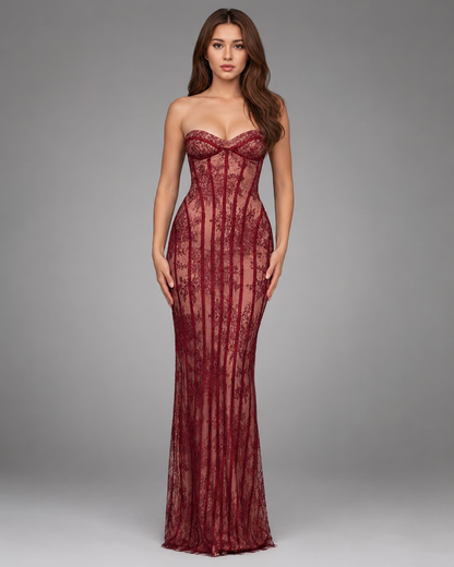 Women's Slim Maxi Dress – Strapless Backless Design for Evening Events