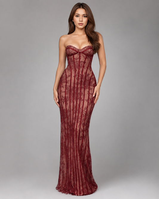 Women's Slim Maxi Dress – Strapless Backless Design for Evening Events