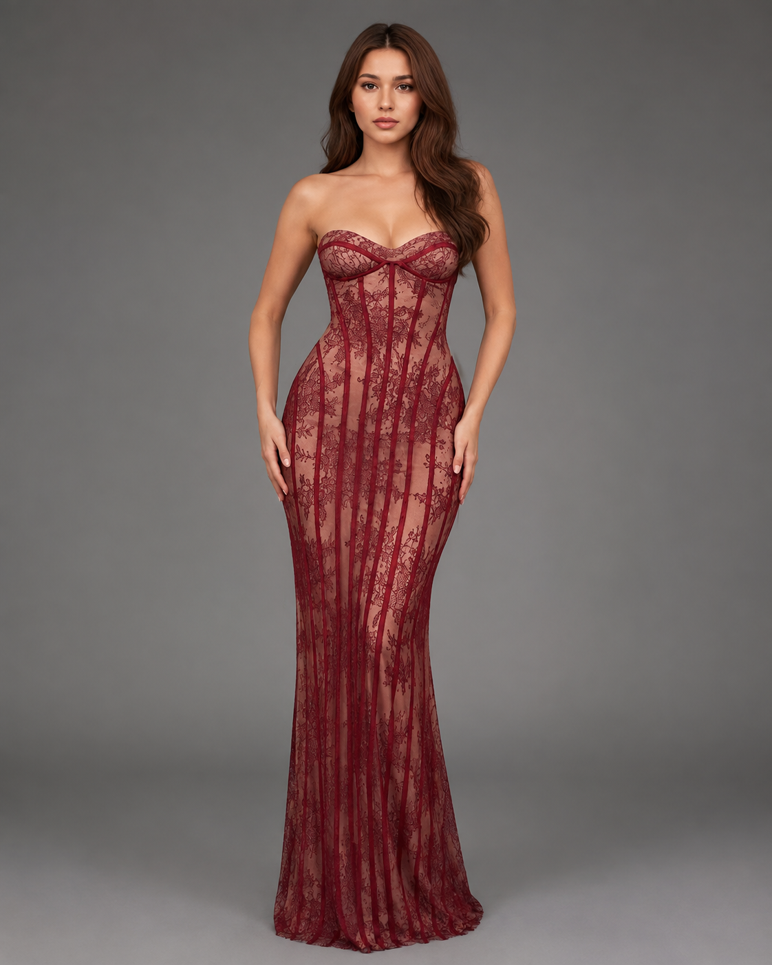 Women's Slim Maxi Dress – Strapless Backless Design for Evening Events