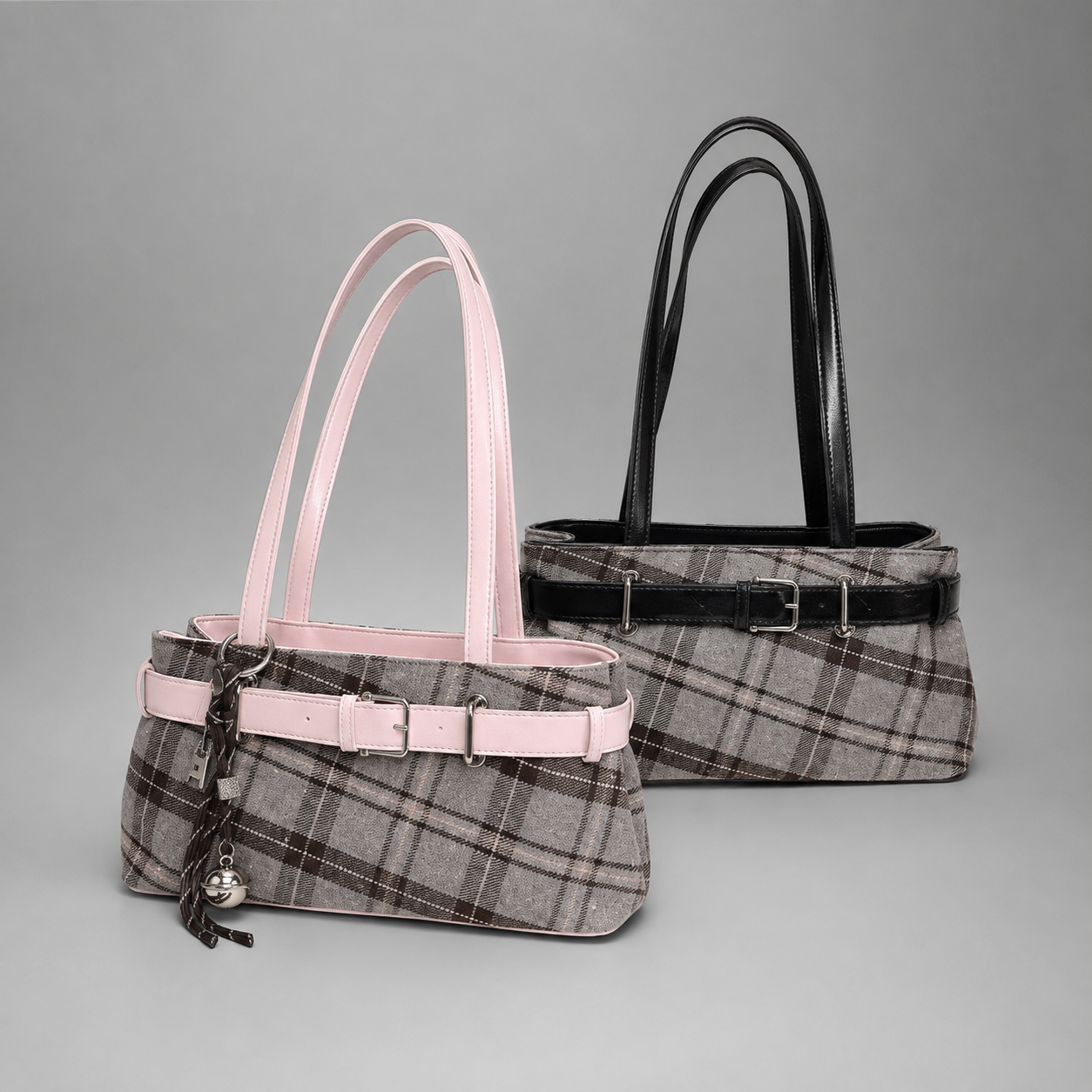 Women's Large Capacity Checked Shoulder Bag – Soft PU Leather with Zipper Closure