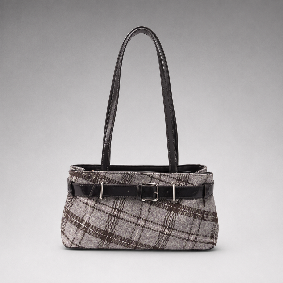 Women's Large Capacity Checked Shoulder Bag – Soft PU Leather with Zipper Closure