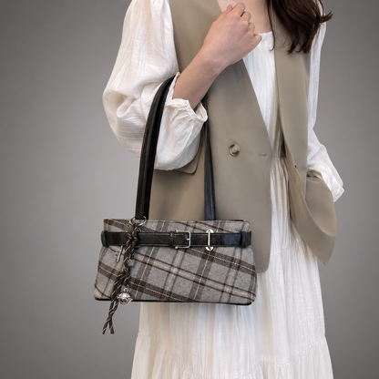 Women's Large Capacity Checked Shoulder Bag – Soft PU Leather with Zipper Closure