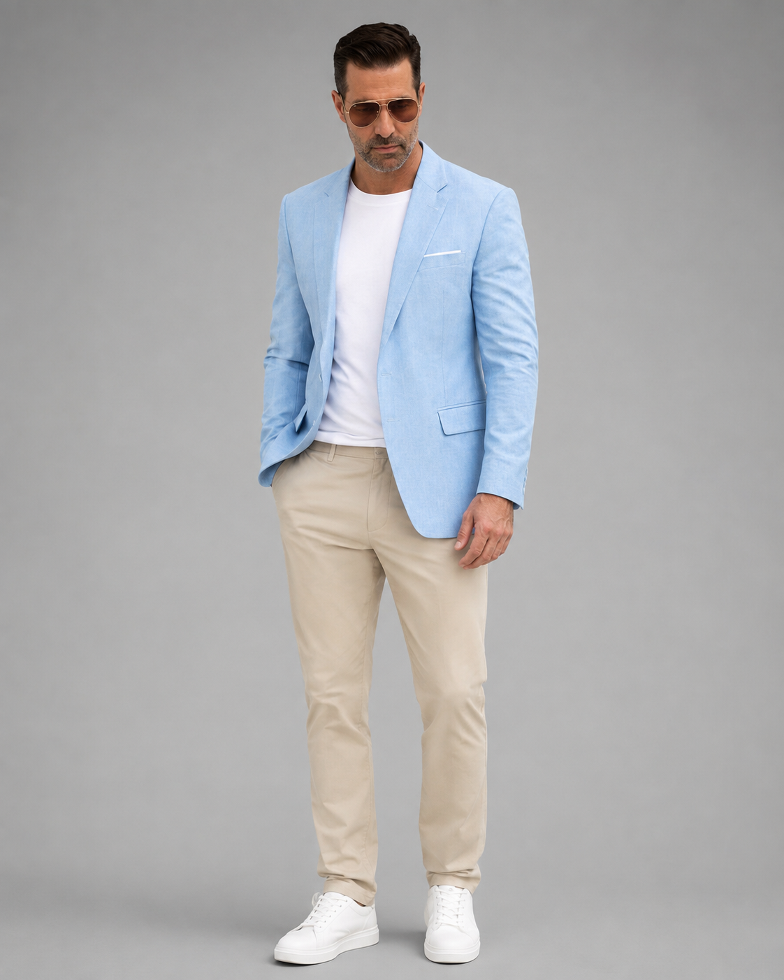 Men's Cotton Blazer – Classic Lapel Collar, Single-Button Front, Regular Fit