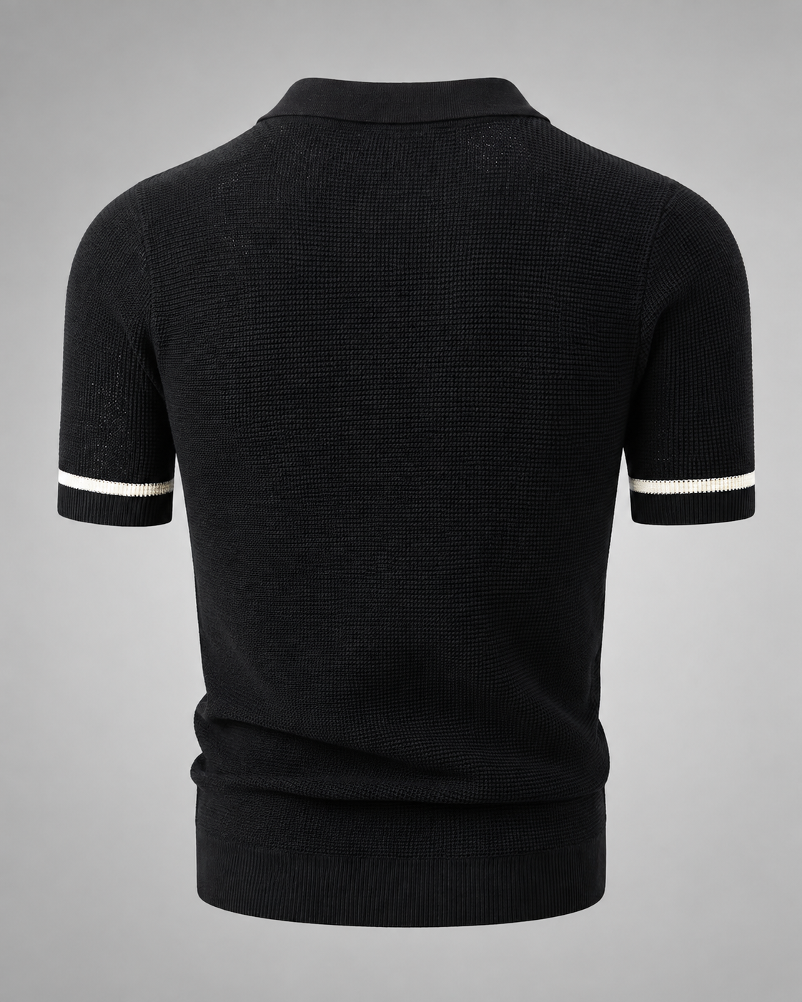 Men's Striped Knit Polo Shirt – Lapel Collar with Button Placket, Regular Fit