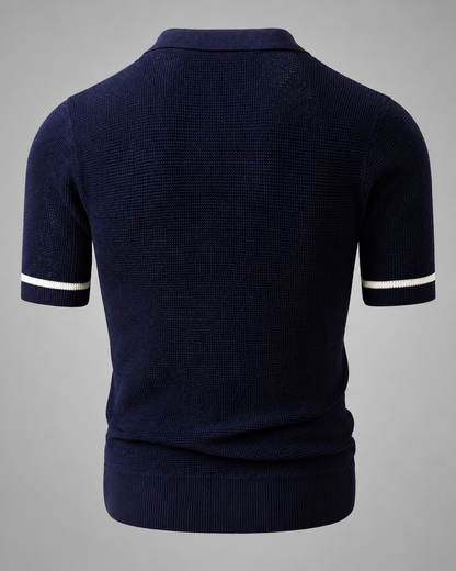 Men's Striped Knit Polo Shirt – Lapel Collar with Button Placket, Regular Fit