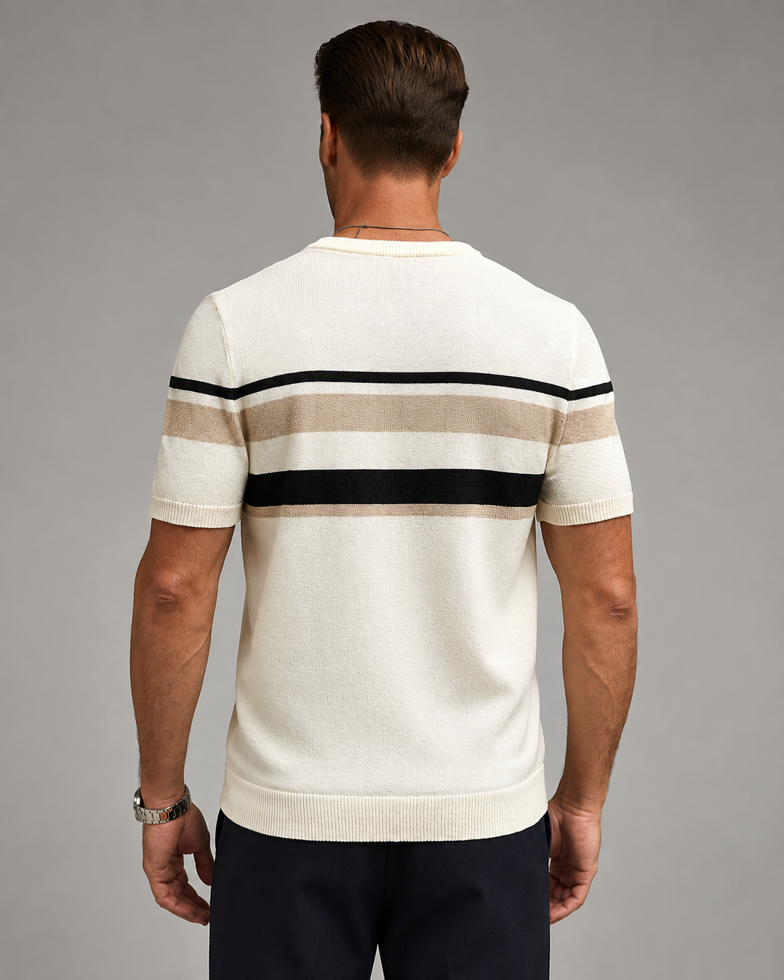 Men's Striped Knit T-Shirt – Crew Neck – Regular Fit with Medium Stretch