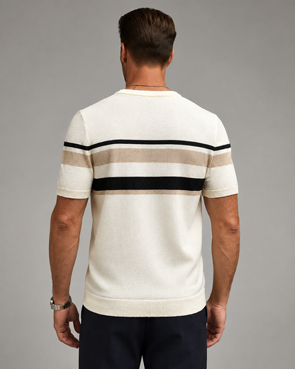 Men's Striped Knit T-Shirt – Crew Neck – Regular Fit with Medium Stretch
