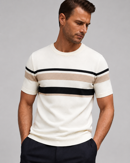 Men's Striped Knit T-Shirt – Crew Neck – Regular Fit with Medium Stretch