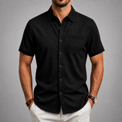 Men's Textured Short Sleeve Button-Up Shirt – Modern Fit with Classic Collar