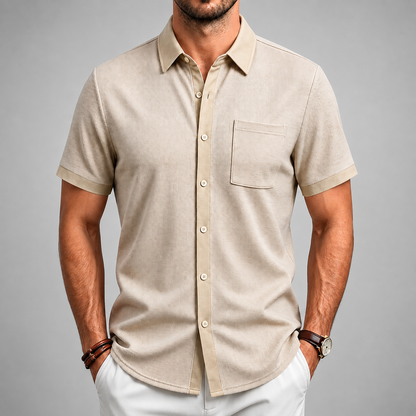 Men's Textured Short Sleeve Button-Up Shirt – Modern Fit with Classic Collar