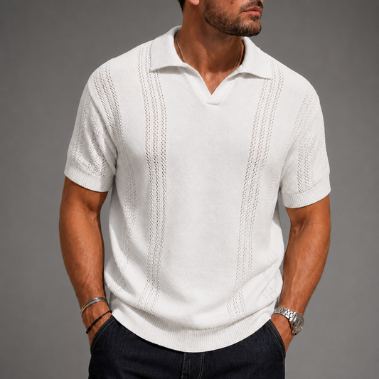 Men's Open Knit Polo Shirt – Relaxed Fit with Polo Collar