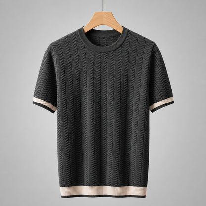 Men's Textured Knit T-Shirt – Modern Fit with Contrast Ribbed Trim
