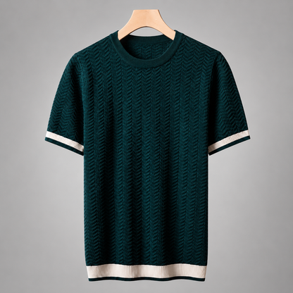 Men's Textured Knit T-Shirt – Modern Fit with Contrast Ribbed Trim