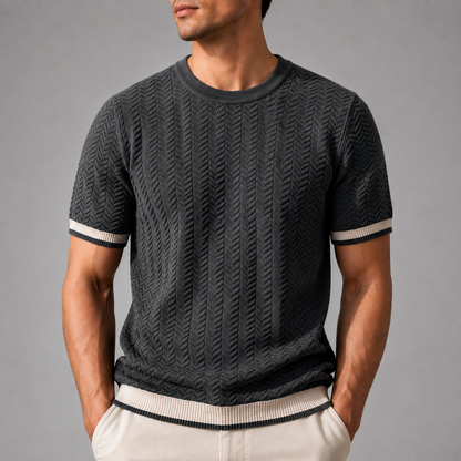 Men's Textured Knit T-Shirt – Modern Fit with Contrast Ribbed Trim