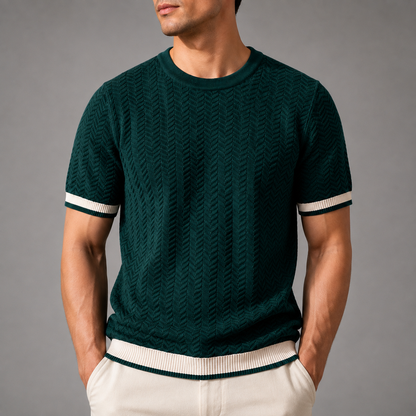 Men's Textured Knit T-Shirt – Modern Fit with Contrast Ribbed Trim