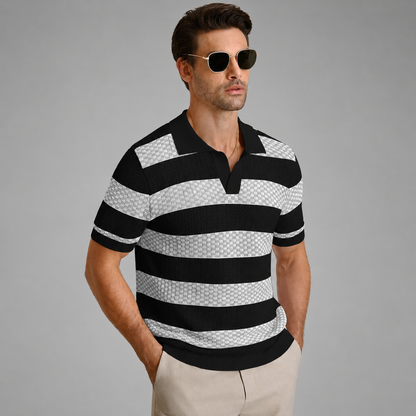 Men's Textured Knit Polo Shirt – Structured Open Collar, Relaxed Fit