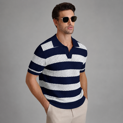 Men's Textured Knit Polo Shirt – Structured Open Collar, Relaxed Fit