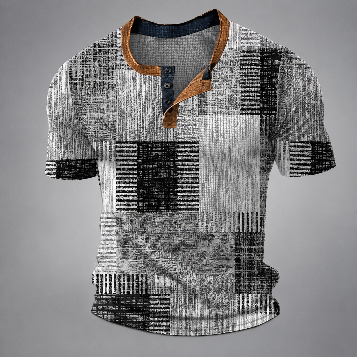 Men's Patchwork T-Shirt – Relaxed Fit with Modern Collar
