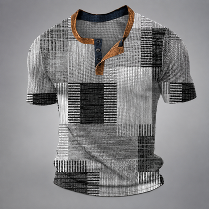 Men's Patchwork T-Shirt – Relaxed Fit with Modern Collar
