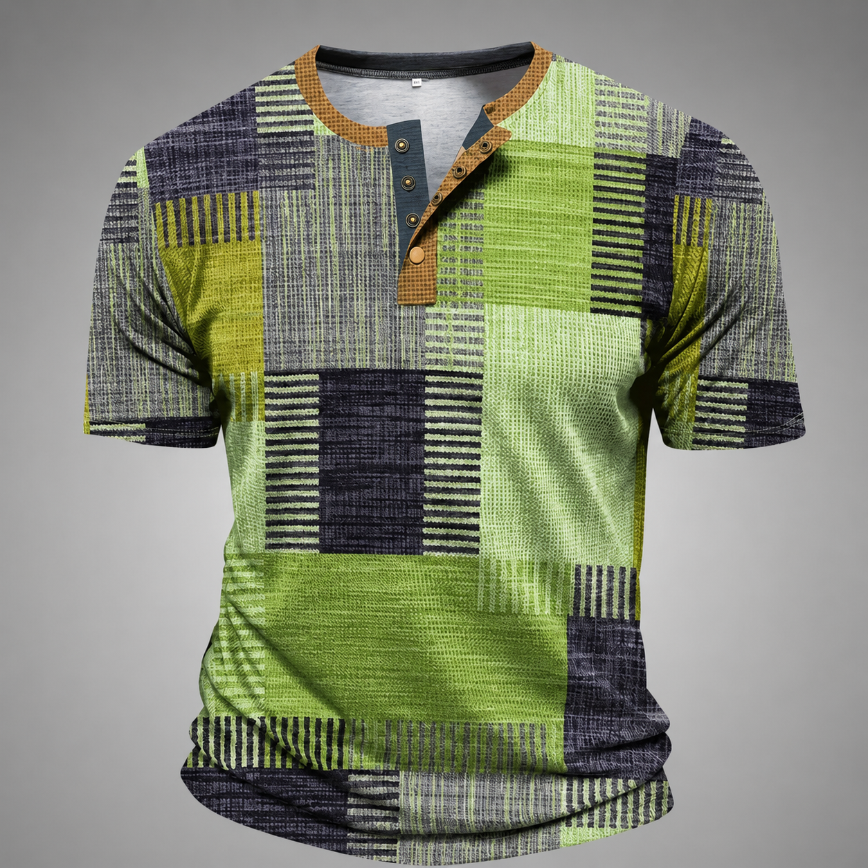 Men's Patchwork T-Shirt – Relaxed Fit with Modern Collar