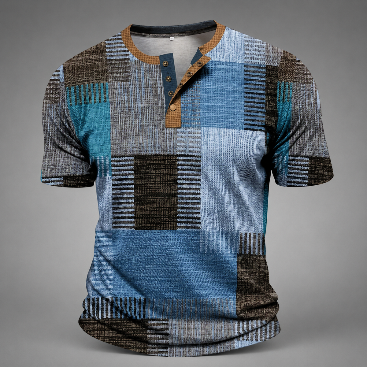 Men's Patchwork T-Shirt – Relaxed Fit with Modern Collar