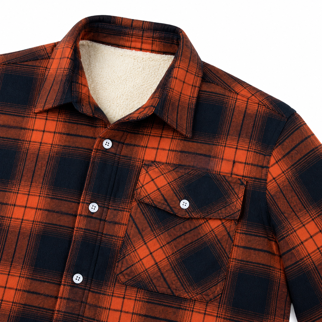Men's Sherpa Lined Plaid Jacket – Button-Down Closure with Chest Pockets